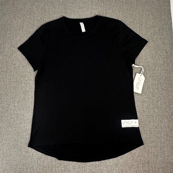 NEW! Women's Stylus Basic Black Shirt medium $36 Cotton Blend Short Sleeve Round - Picture 1 of 9